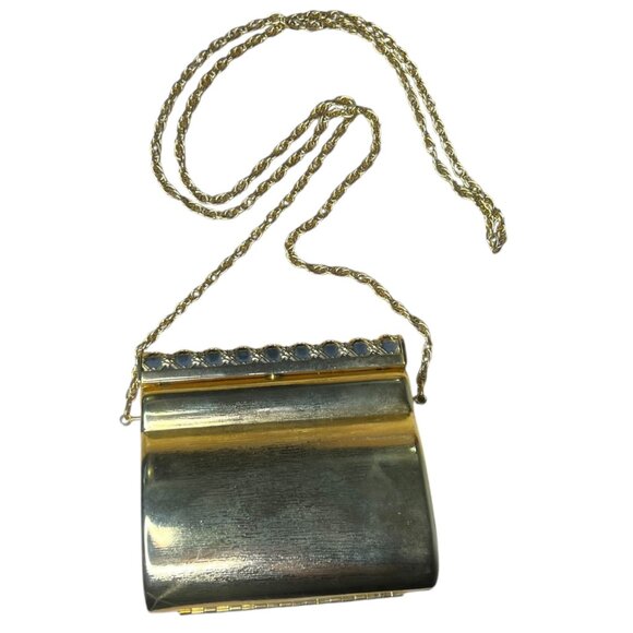 Metallic Gold Box Mini Clutch Chain Crossbody‎ Bag Party Cocktail Formal Glam - Picture 1 of 9